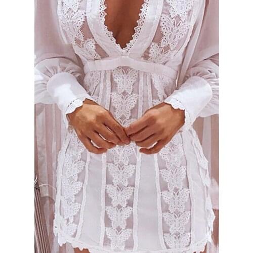 A-Line Lace Long Sleeve Dress 2021 Women Butterfly Solid Color Mini Wedding Party Dress Ladies Clothes