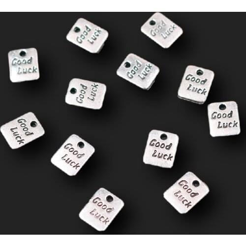 100pcs Silver Plated Good Luck Mini Tags Pendant Retro Bracelet Necklace Metal Accessories DIY Charm Jewelry Crafts Making A1593