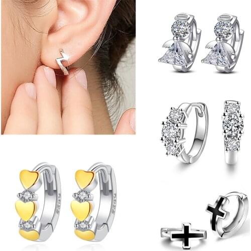 Trendy Geometric Small Hoop Earrings Butterfly Cross Heart Shape Minimal Huggies Tiny Earring Piercing Jewelry For Women Gifts