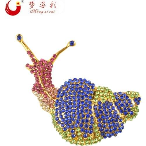 MZC Hot Design Rhinestone Snails Brooches For Women Enamel Pins Animal Broshes Shirt Collar Clip Crystal Broaches Jewelry Gifts