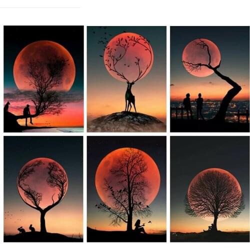 5D DIY Diamond Painting Kit Full Drill Landscape Moon Diamond Embroidery Cross Stitch Tree Rhinestones Mosaic Home Decor