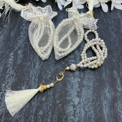 Tasbeeh 30 Pcs SET White Gold Tasbih Pearl Prayer Tesbih Islamic Wedding Henna Eid Gifts Ameen Mubarek Muslim Favors 99 Beads