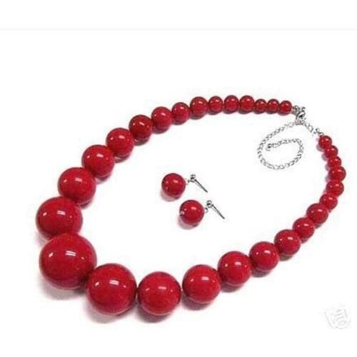 Hot sell new - Womens jewelry red coral bead necklace earring set