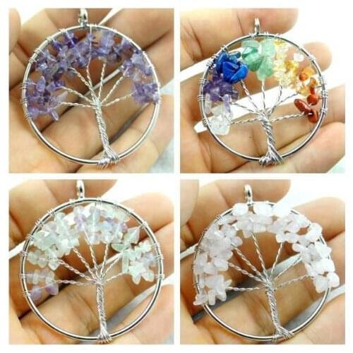 Natural stone Wijsheid Boom7Chakra Reiki Healing Boom van Het Leven Quartz Crystal Charm pendant for diy Jewelry making necklace