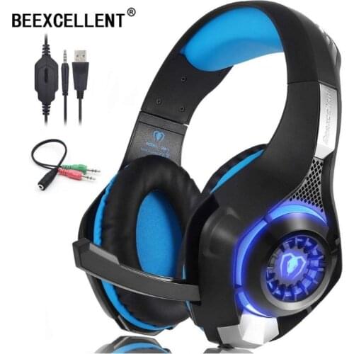 Beexcellent Stereo 3.5mm Wired Game Headphones Deep Bass Gaming Headsets with Microphone LED Light Noise Cancelling