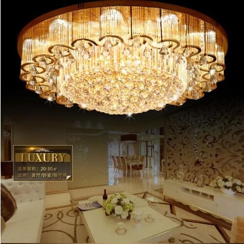 S gold living room crystal ceiling lamp round hall crystal light atmosphere luxury lighting bedroom lamp Gold Ceiling lamps