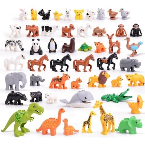 DIY Black Cat Dog Lion Tiger Elephant Animals Figures Big Size Building Blocks Bricks Educational Toys For Children Kids Gifts