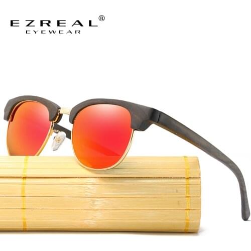 EZREAL Bamboo Sunglasses Female Vintage Half Frame Wood Sunglasses Men Handmade Sun Glasses For Women Oculos de sol feminino