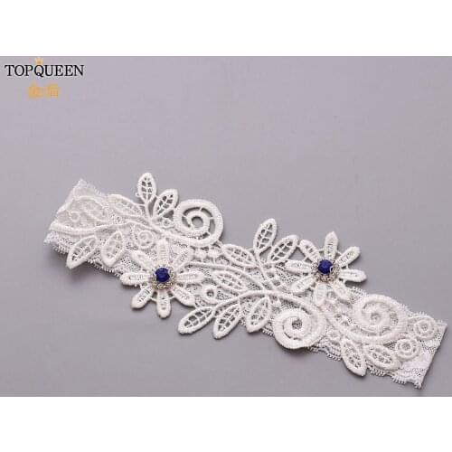 TOPQUEEN Fahion Soft Sexy Women Girl Lace Wedding Garter Cosplay Blue Rhinestone Garter Ring For Women/Female/Bride TH29