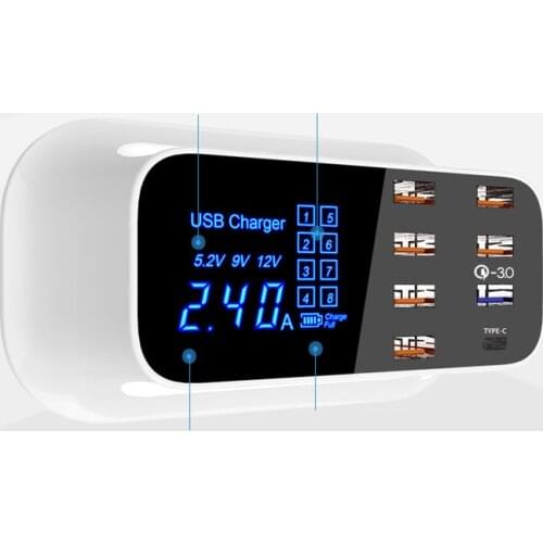 Quick Charge 3.0 Smart USB Type C Charger Station Led Display Fast Charging Power Adapter Desktop Strip Mobile Phone USB Charger