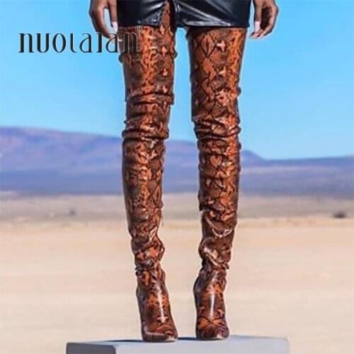 Women Over The Knee Boots Leather Thigh High Boots 2019 Autumn Winter Ladies Fashion 10.5CM high Heel Boots Long Shoes Woman