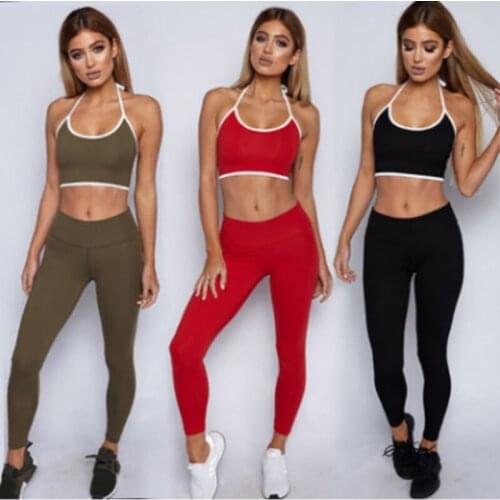 Women Slim Yoga Sets Sleeveless Exercise Shirts Gym Clothes Spandex Running Tights Women Sports Leggings Fitness Yoga 2PCS suits