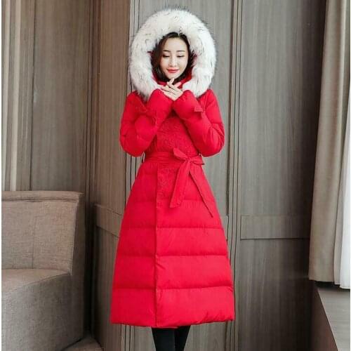 Womens flower trim down jacket winter coat fur collar hood pure cotton overcoat jumper DXM-006