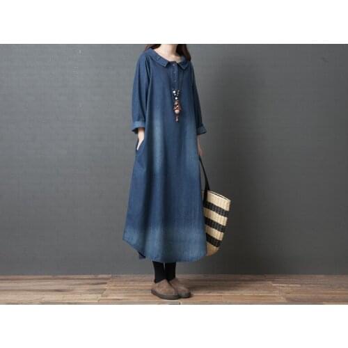 Spring and summer Korean style loose large size fashion comfortable cotton and linen denim dress women casual dress