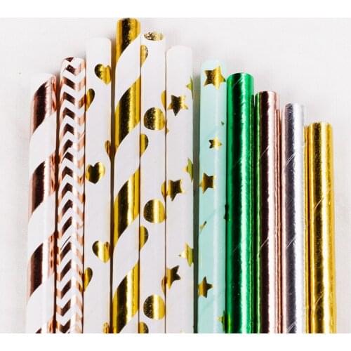 Gold Silver Chevron Striped Paper Disposable Straws Wedding baby shower Kids Birthday Party Supply kids Drinking 250PC/lot