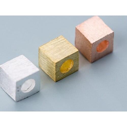 100% 925 Sterling Silver Wire Drawing Square Small Beads 4mm Gold/Silver/Rose Gold Spacer Beads DIY Jewelry Making Bracelets