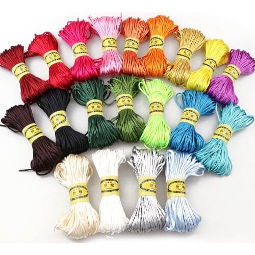 19Color about 20meter Satin Nylon Cord Solid Rope For Jewelry Making Beading Cotton Cord For Baby 2mm Braided Silk Cord