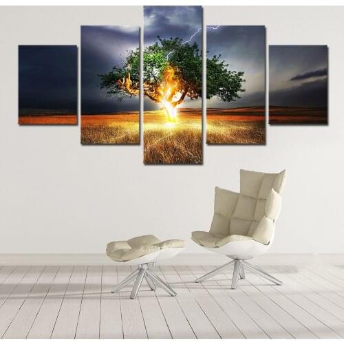 5 template high-definition printing tree thunder canvas picture living room decoration unique landscape wall crafts