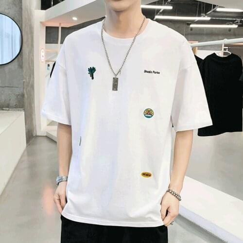BROWON New Fashion Embroidere T-shirts Men 2021 Casual Half Sleeved Summer Soft Loose Pure Cotton Tops Oversized T Shirt for Men