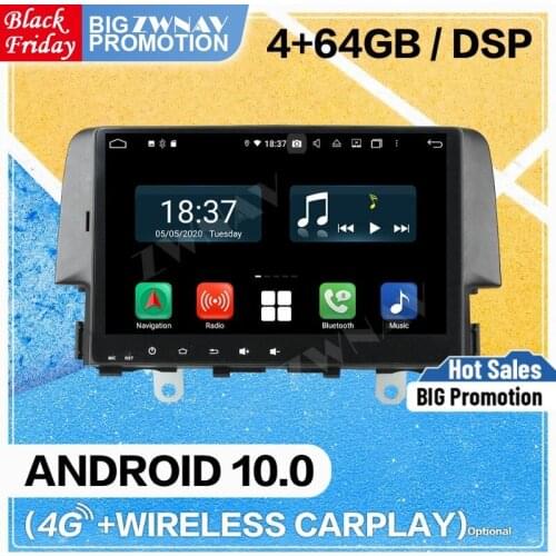 Carplay Android 10.0 screen Car Multimedia DVD Player for Honda civic 2016-2018 GPS Navigation Auto Radio Audio Stereo Head unit