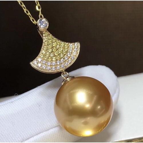 D323 Pearl Pendant Fine Jewelry Solid 18K Gold Natural Ocean Sea Round Golden Pearls Pendant Neckalces for Women