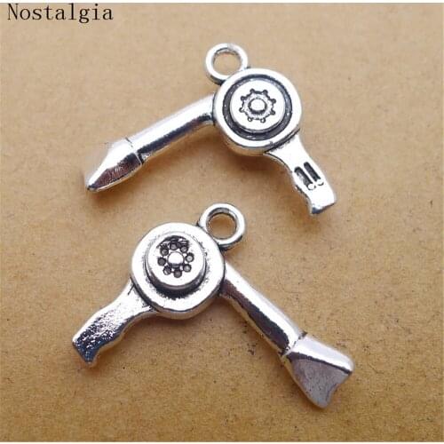 10 Charms Hair Dryer Hair Dryer blow Charm Pendants For Jewelry Making Antique Tibetan Silver Findings Accessories DIY Vintage