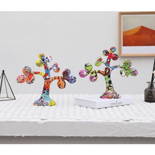 Art Graffiti Furnishings Plants Lucky Fortune Tree Colored Resin Crafts Modern Creative Living Room Dining Jewelry Home Gifts