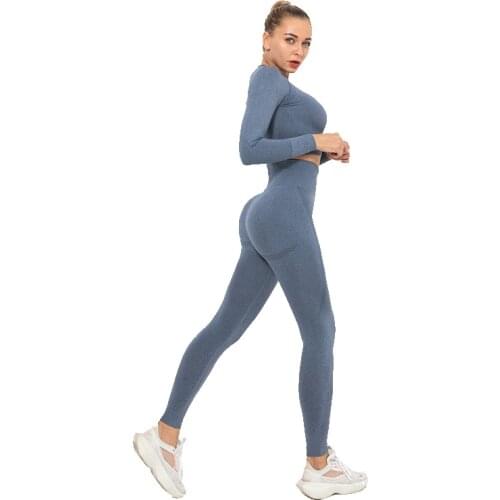 2 Piece Seamless Sports Set Long Sleeve Top Legging Shirts Sports Set Gym Fitness Clothes Female Training Fitness Sports Wear