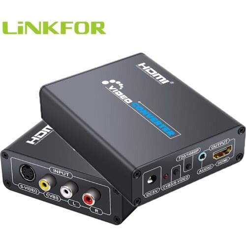 LiNKFOR 3RCA AV CVBS Composite S-Video R/L Audio to HDMI-compatible Upscaler Adapter 720p/1080p 3RCA S-Video Cable For HDTV PS3