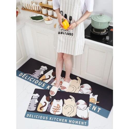 Kitchen door mat anti-slip anti-oil household wipe wash-free pvc mat waterproof absorbent foot pad cute carpet