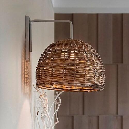 Rattan Wall Lamp Restaurant Japanese Pastoral Style Wall Lamp Woven Personality Lamp Modern Minimalist Lamp