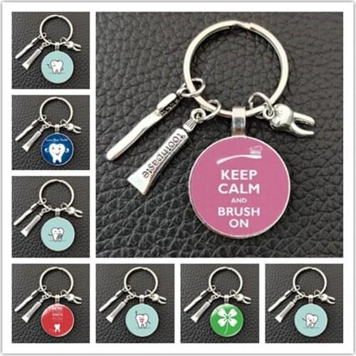 2020 new dentist dental glass keychain dental care keychain love your teeth pendant keychain