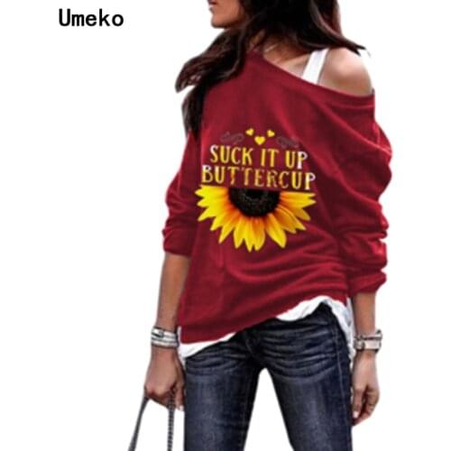 Umeko New Sunflower Printed Sweatshirt Multicolor Women Fashion New Style Letter Design Printed Sweatshirt Loose Casual Lady Top