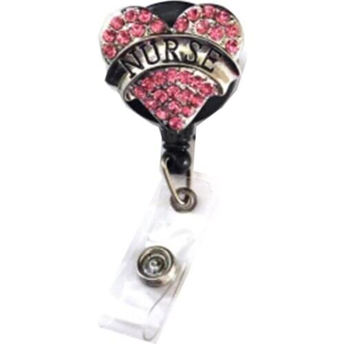 New Design Wholesale Price Nurse Pink Heart Badge Reel / Retractable ID Badge Holder / Pull Reel