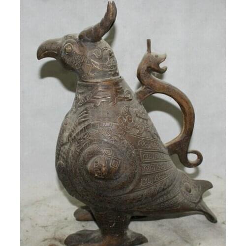 Song voge gem S2275 15" Chinese Dynasty palace Purple Bronze bird Beast handle Wine Tea Pot Flagon