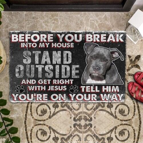 Pitbull Before You Break Into My House Doormat Decor Print Animal Dog Floor Door Mat Non-Slip 3D Soft Flannel Custom Carpet