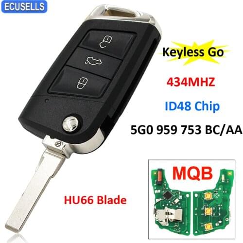 Keyless Go 3B Remote Car Key 434Mhz ID48 Chip MQB for Volkswagen for VW Golf VII MK7 GTI Skoda Octavia A7 5G0 959 753 BC / AA