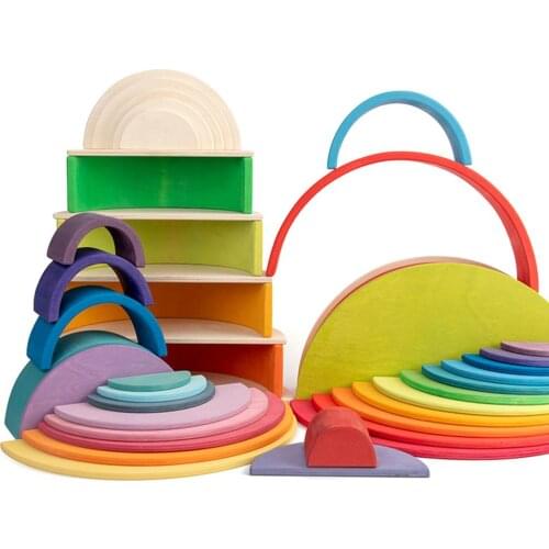Rainbow Wooden Stacker Building Set Montessori Toys Early Education Baby Wooden Building Blocks Toddler Toy