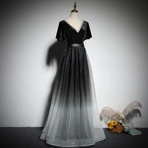 Luxury gradient black color round neck beading fairy court ball gown royal Medieval Renaissance Victorian dress Belle ball