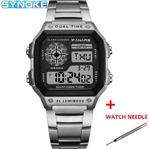 SYNOKE Men Luxury Watch Waterproof Golden Stainless Steel Digital Watches LED Alarm Clock Electronic Mens Sports Watch Relogio