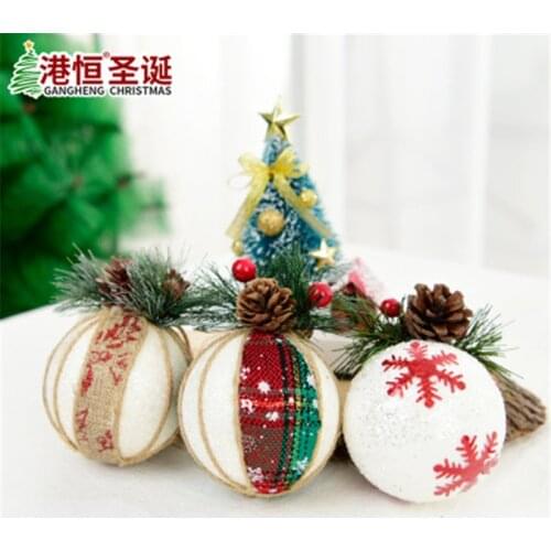 7.5cm Rustic Style Christmas Ball Mall Hotel Christmas Tree Decoration Pendant Foam Ball Linen Christmas ball