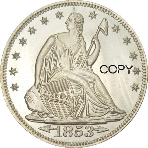 United States Liberty Seated Half Dollars 1853 No Motto Above Eagle arrows at Date rays Around Eagle Plated Silver Copy Coin