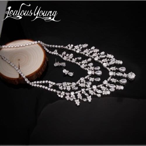 Gorgeous Luxury Bridal Jewelry Sets Poem of Spring Top Quality CZ Tassel Necklace Flower Earrings Bijoux Accessories AS079