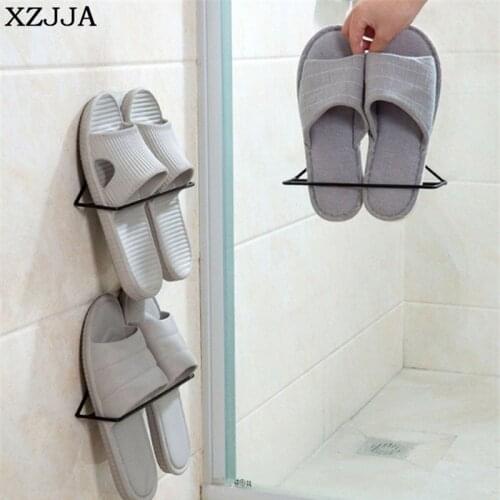 XZJJA Iron Wall-Mounted Shoe Storage Holders Home Save Space Self Adhesive Organizers Shoes Rack Bathroom Slippers Holders
