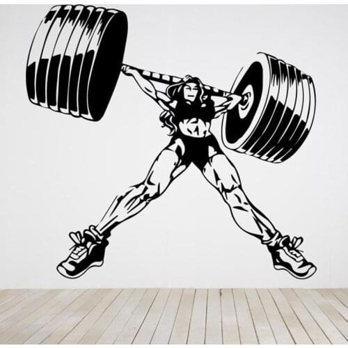Bodybuilder Wall Decal Gym Fitness Sport Muscles Woman With Barbell Wall Sticker Fitness Woman Vinyl Decal Gym Decor Mural C358