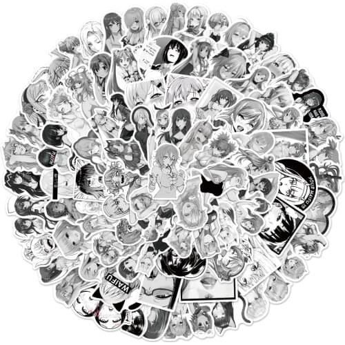 10 / 30 / 50pcs Cartoon Animation Black and White Sexy Girl Graffiti Scooter Helmet Notebook Waterproof Sticker Wholesale