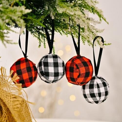 4Pcs 5cm Home Tree Christmas Balls Plaid Cloth Xmas Foam Balls Tree Decoration Hangings Christmas Wedding Tree Home Decoration