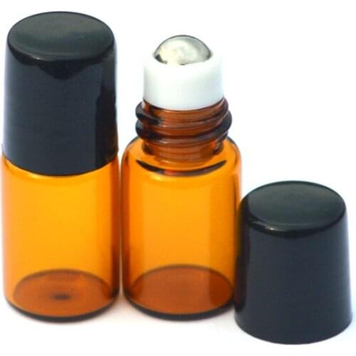 5pcs 2ml Amber Roll Glass Bottle with Metal Roller Small Roll-on Refillable Essential Oil Sample Bottle Fast Shipping