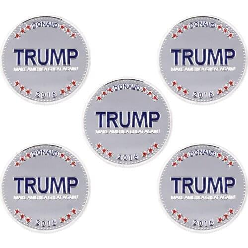 5pcs Silver Plated Metal Coin American Souvenir Coins 999.9 Silver Foil Trump Coins Metal Crafts Hand Collection Art Ornament