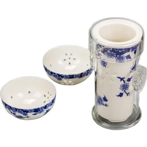 Jusen White Ceramics Glass Blue Pattern High Quik Cup Tea Set 2 Teacups Teapot Porcelain Family Office Travel KungFu Teaware